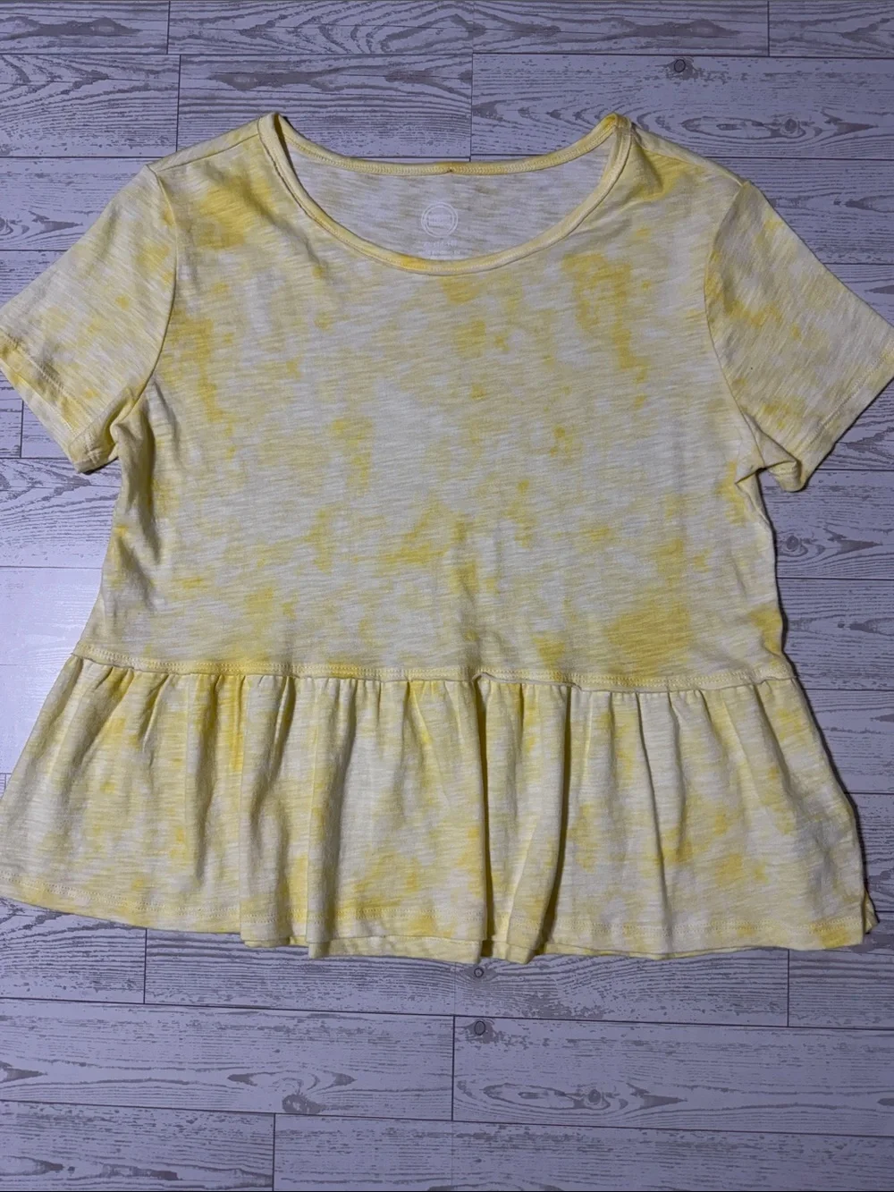 wonder nation Yellow Marbled Peplum Short-Sleeve Top
